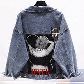 Jachetă casual de damă din denim cu aplicație și guler