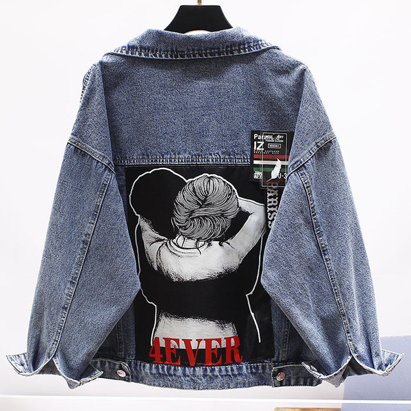 Jachetă casual de damă din denim cu aplicație și guler