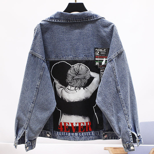 Jachetă casual de damă din denim cu aplicație și guler