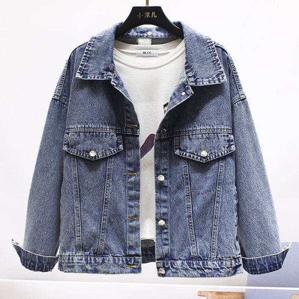 Jachetă casual de damă din denim cu aplicație și guler