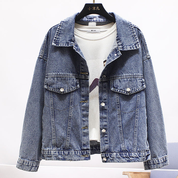 Jachetă casual de damă din denim cu aplicație și guler