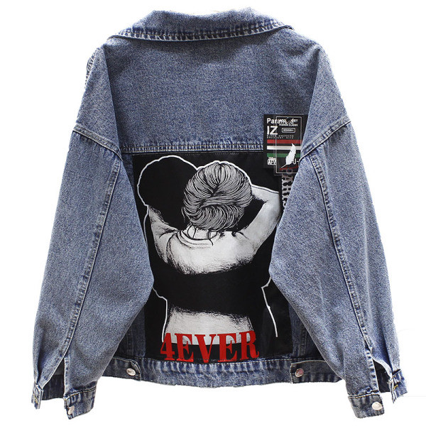 Jachetă casual de damă din denim cu aplicație și guler