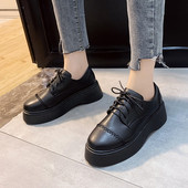 Pantofi casual dama din piele ecologica cu sireturi si talpa inalta