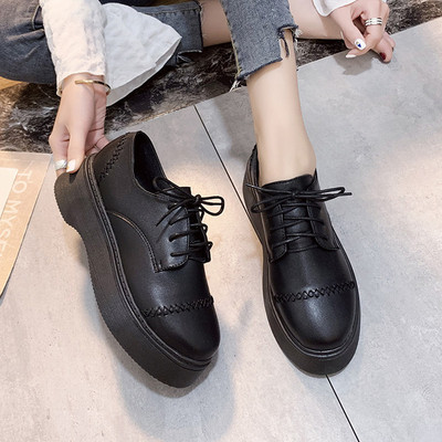 Pantofi casual dama din piele ecologica cu sireturi si talpa inalta