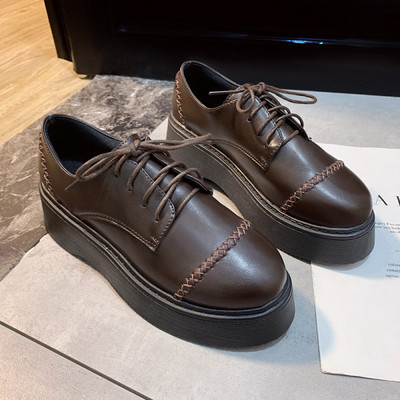 Pantofi casual dama din piele ecologica cu sireturi si talpa inalta