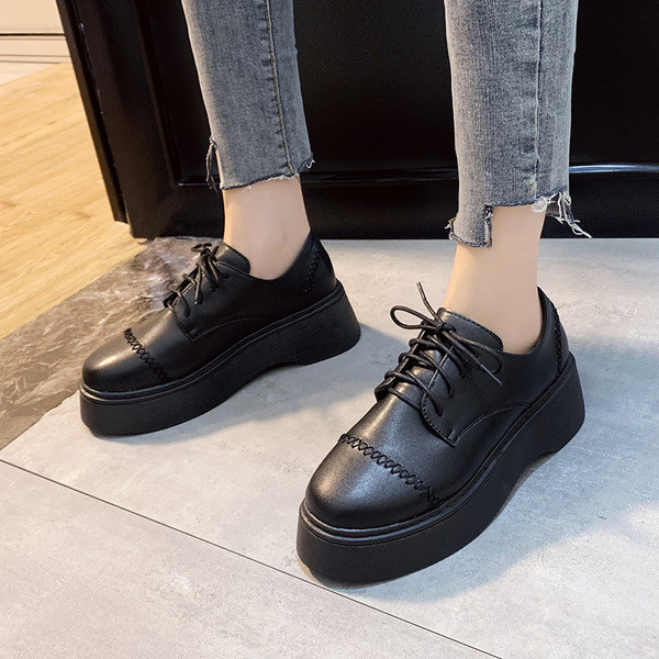 Pantofi casual dama din piele ecologica cu sireturi si talpa inalta