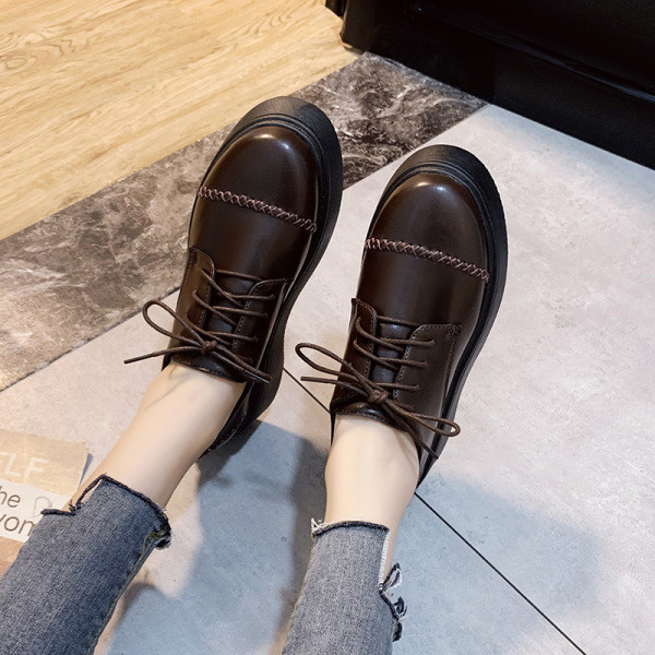 Pantofi casual dama din piele ecologica cu sireturi si talpa inalta