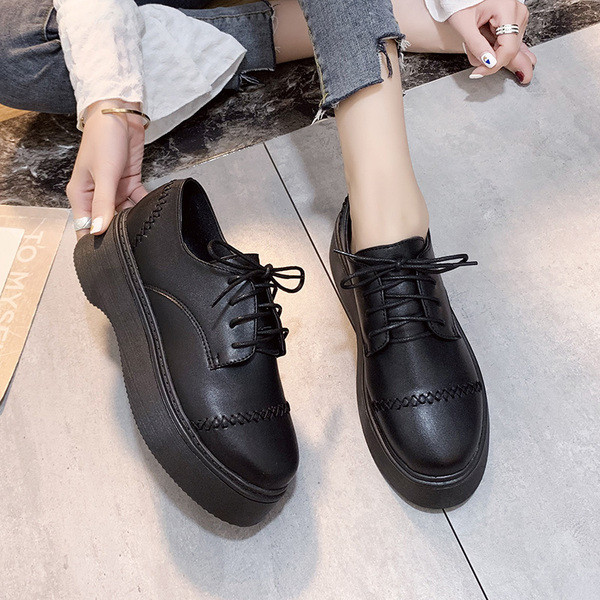 Pantofi casual dama din piele ecologica cu sireturi si talpa inalta