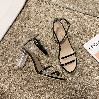 Sandale de dama stilate cu toc transparent de 6 cm