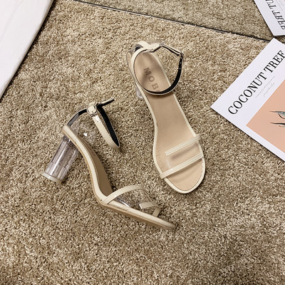 Sandale de dama stilate cu toc transparent de 6 cm