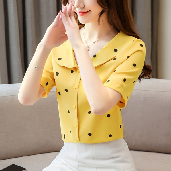 Cămașă modernă de damă cu buline, cu mâneci scurte