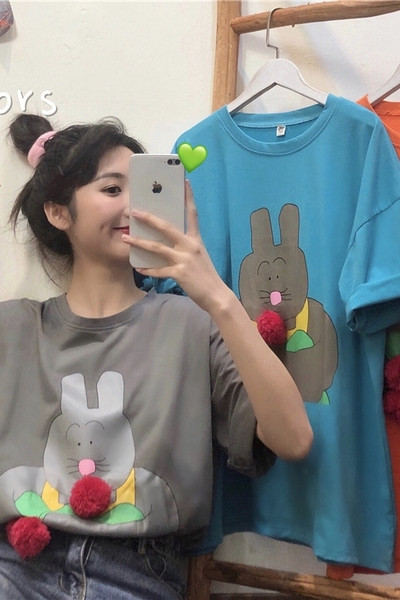 Tricou lat de dama cu maneci scurte, imprimeu si element 3D