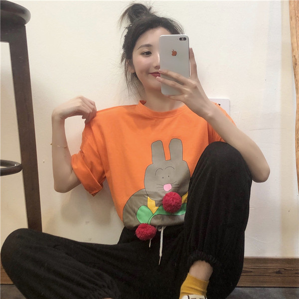 Tricou lat de dama cu maneci scurte, imprimeu si element 3D