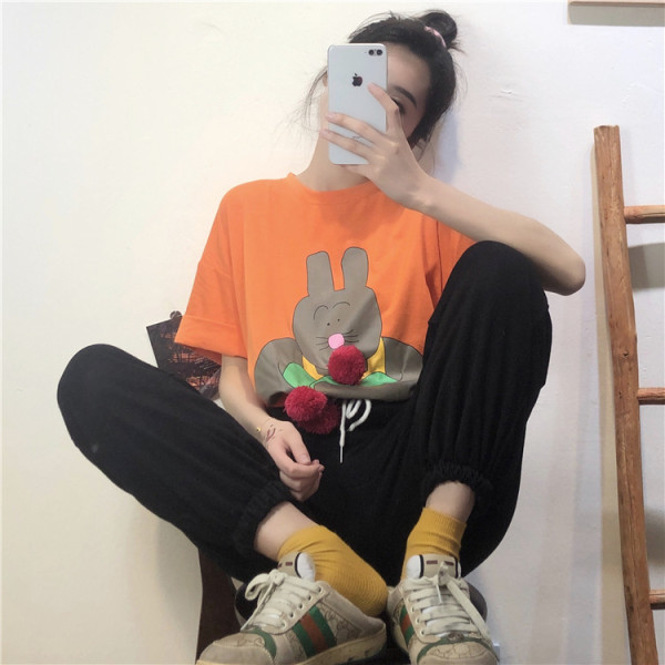 Tricou lat de dama cu maneci scurte, imprimeu si element 3D