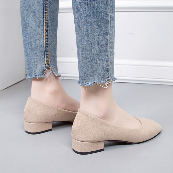 Ženske cipele od brušene kože s debelom petom