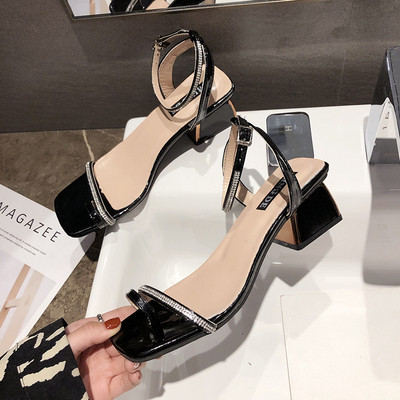 Sandale de dama moderne cu toc gros de 6 cm si pietre