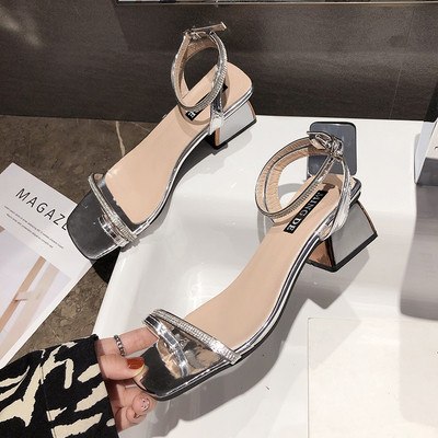 Sandale de dama moderne cu toc gros de 6 cm si pietre