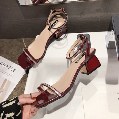 Sandale de dama moderne cu toc gros de 6 cm si pietre