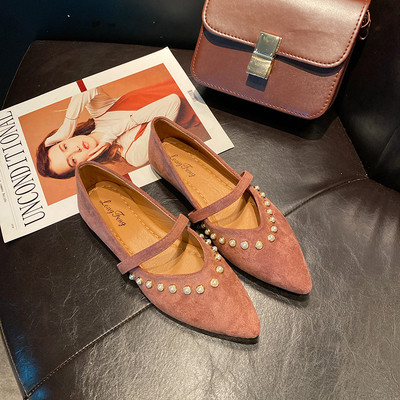 Pantofi de dama model ascutit din piele intoarsa ecologica cu talpa plata