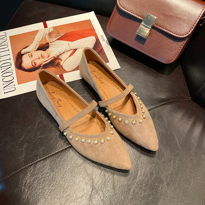 Pantofi de dama model ascutit din piele intoarsa ecologica cu talpa plata