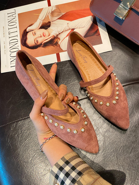 Pantofi de dama model ascutit din piele intoarsa ecologica cu talpa plata