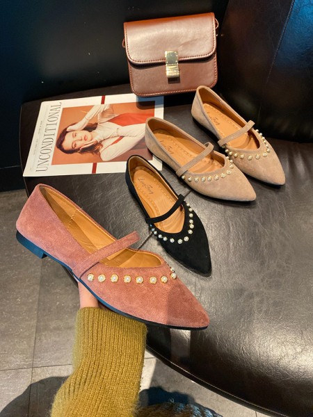 Pantofi de dama model ascutit din piele intoarsa ecologica cu talpa plata