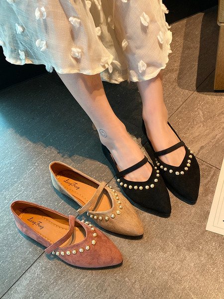 Pantofi de dama model ascutit din piele intoarsa ecologica cu talpa plata