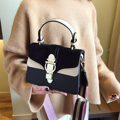 Geanta de dama moderna din piele intoarsa ecologica cu maner textil lung