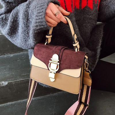 Geanta de dama moderna din piele intoarsa ecologica cu maner textil lung