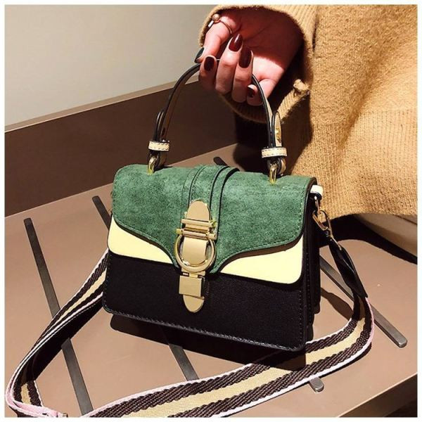 Geanta de dama moderna din piele intoarsa ecologica cu maner textil lung