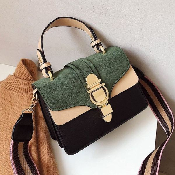 Geanta de dama moderna din piele intoarsa ecologica cu maner textil lung