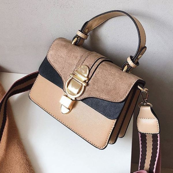 Geanta de dama moderna din piele intoarsa ecologica cu maner textil lung