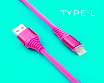 Бързозареждащ силиконов data кабел Type Lightning в розов цвят