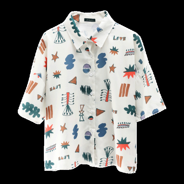 Cămașă fresh de vară de damă cu mâneci scurte și motive interesante