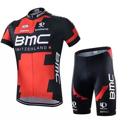 Мъжки спортни екипи за колоездене BMC - червено-черен модел без презрамки