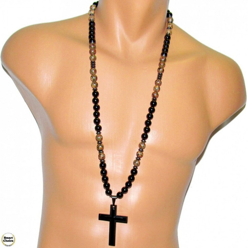 Мъжки гердан от естествени камъни Оникс, Хематит и Яспис Пикасо - DM-1083