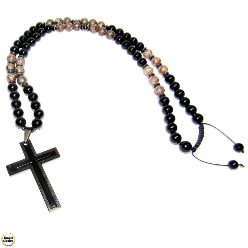 Мъжки гердан от естествени камъни Оникс, Хематит и Яспис Пикасо - DM-1083