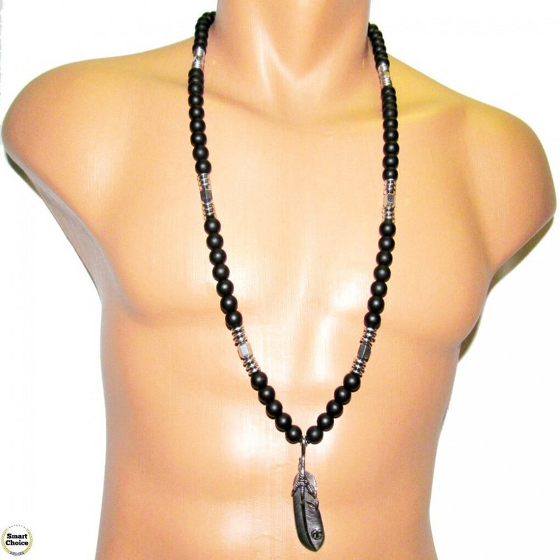 Мъжки гердан от естествени камъни Оникс и Хематит - DM-1082