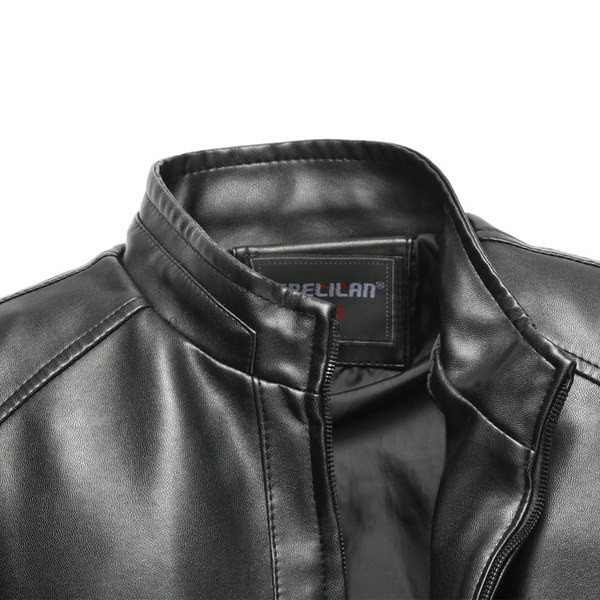 Vyriškos dirbtinės odos striukės rudens žiemos modeliai juodos ir tamsiai rudos spalvos