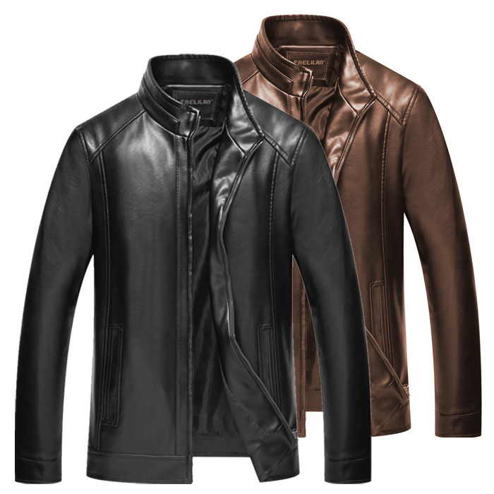 Мъжки якета от еко кожа есенно зимни модела в черен и тъмнокафяв цвят
