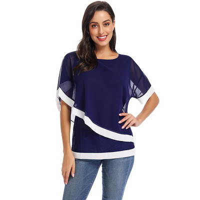 Дамска лятна шифонена тениска три цвята сив, съмносин и черен - малки и макси размери