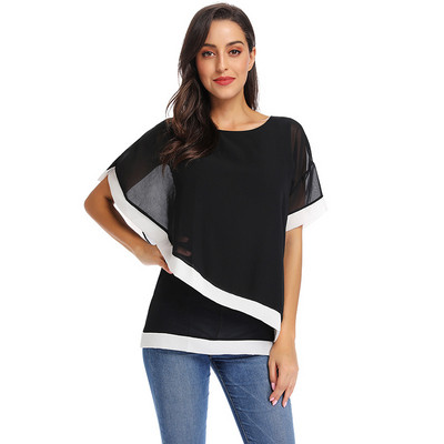 Дамска лятна шифонена тениска три цвята сив, съмносин и черен - малки и макси размери