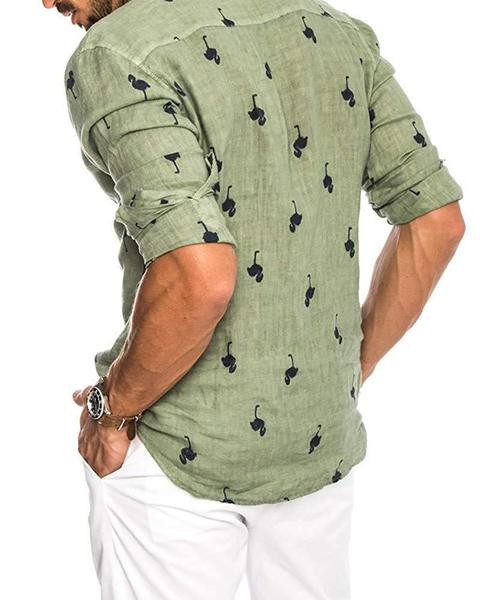 Мъжка риза с къс ръкав - три модела в светлокафяв, син и зелен цвят