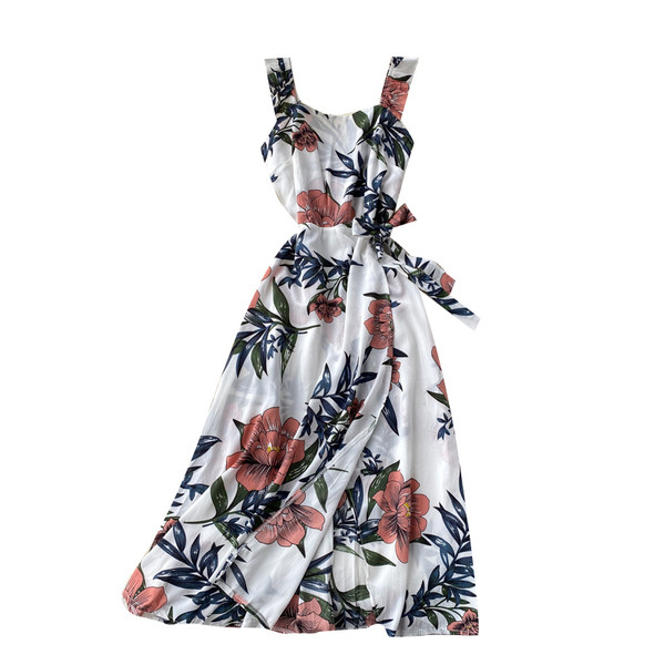 Модерна дамска рокля с колан и флорален десен 