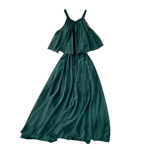 Модерна дамска рокля с тънки презрамки и ластична талия