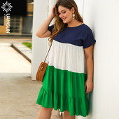 Ежедневна дамска къса рокля широк модел с овално деколте и къс ръкав