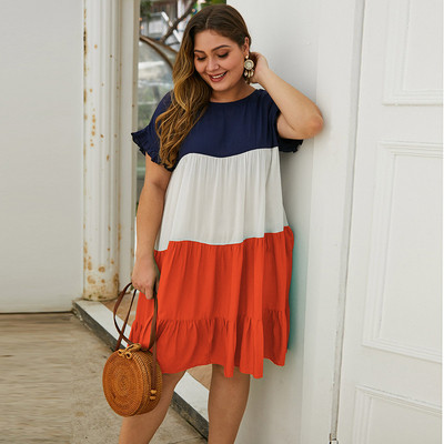 Ежедневна дамска къса рокля широк модел с овално деколте и къс ръкав