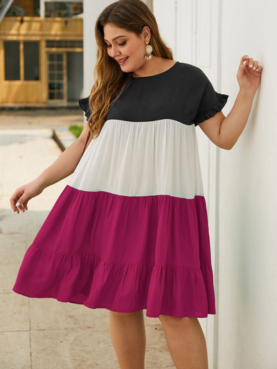 Ежедневна дамска къса рокля широк модел с овално деколте и къс ръкав