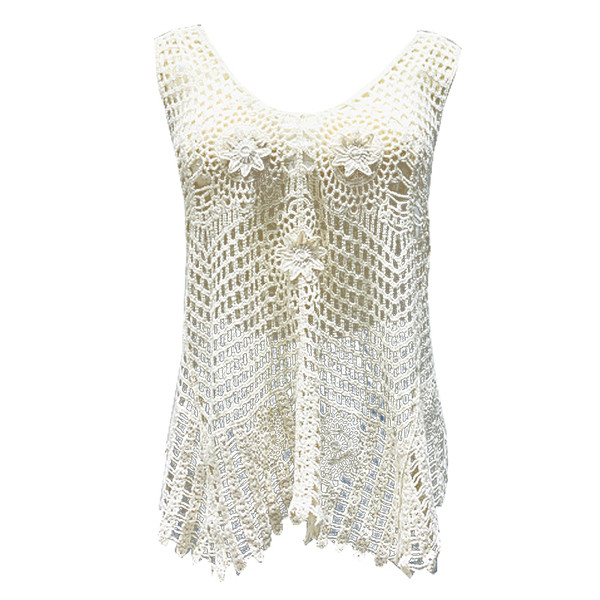 Ležerna ženska majica bez rukava sa špic izrezom - široki model