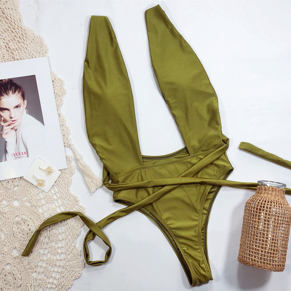 Cijeli kupaći kostim s vezicama oko struka u zelenoj boji